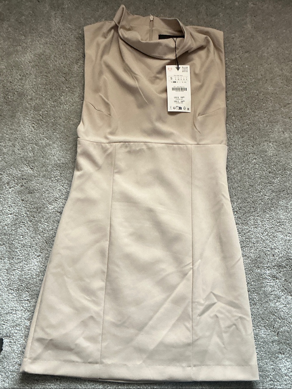 Zara Light Beige Sleeveless Mini Dress with Cowl Neck